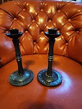 Old Vintage Shabbat Candlesticks Pal Bell Israel 1950 S' Bronze Jewish Greenish