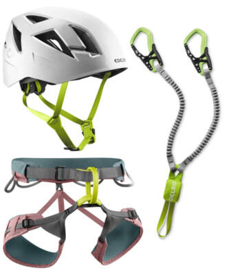 Edelrid Klettersteigset Cable Kit 6.0 + Gurt Jayne rose + Helm Zodiac snow