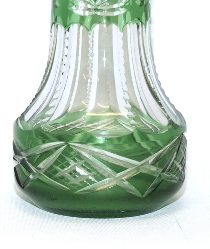 Val St. Lambert Vase Kristall grüner Überfang Palmettenschliff H. 20,5 cm - Picture 9 of 14
