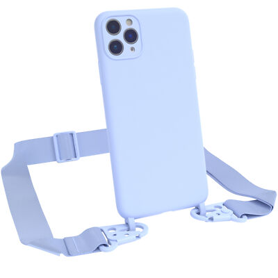 Für Apple iPhone 11 Pro Max Handyhülle Umhängen breites Band Kette Tasche  Blau