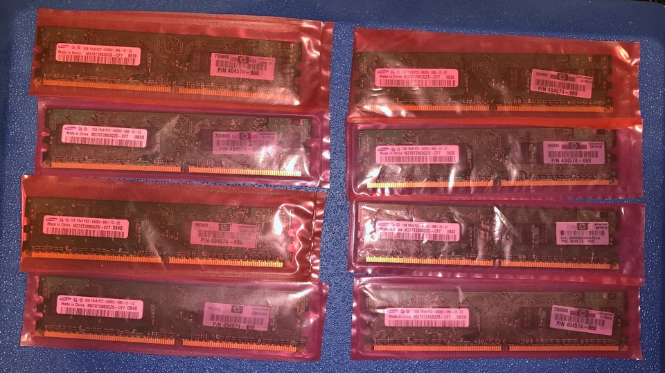 Lot 8 Samsung 1GB 1Rx8 PC2-6400U DDR2-800MHz (M378T2863QZS-CF7) 404574-888. - Image 2 of 2