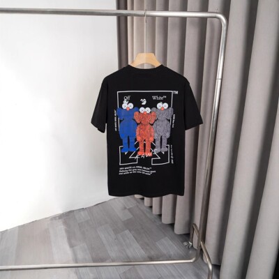 Off-White Cotton Cartoon Co-Brand Unisex Short Sleeve T-shirt Black Size L