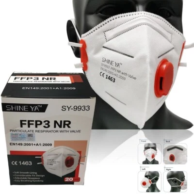 SHINE YA FFP3 NR Dust Mask Fold Flat Valved Protective Respirator Face Protection