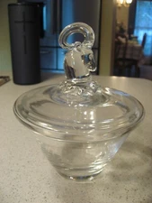 Vtg MCM Steuben Crystal Covered Candy Dish with Ram's Head Finial about 6.5"T