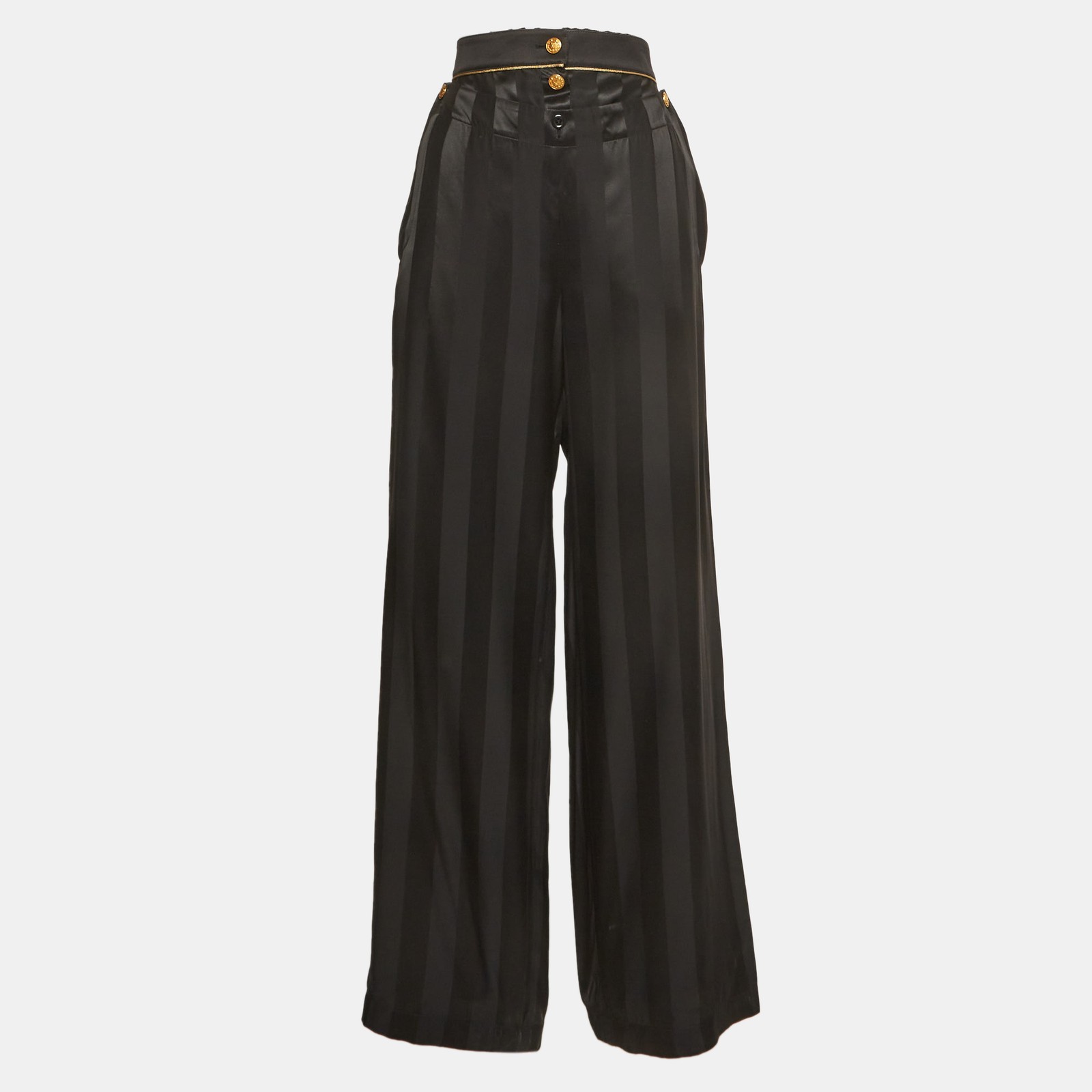 Louis Vuitton Black Striped Silk Blend Straight Leg Trouser M