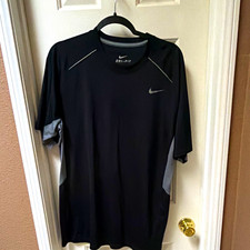 Nike Dri-FIT Black/Gray L Men's Crew Neck Short Sleeve Athletic Polyester Tee