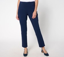 Susan Graver Petite Ultra Stretch Slim Leg Pants Navy 10 New