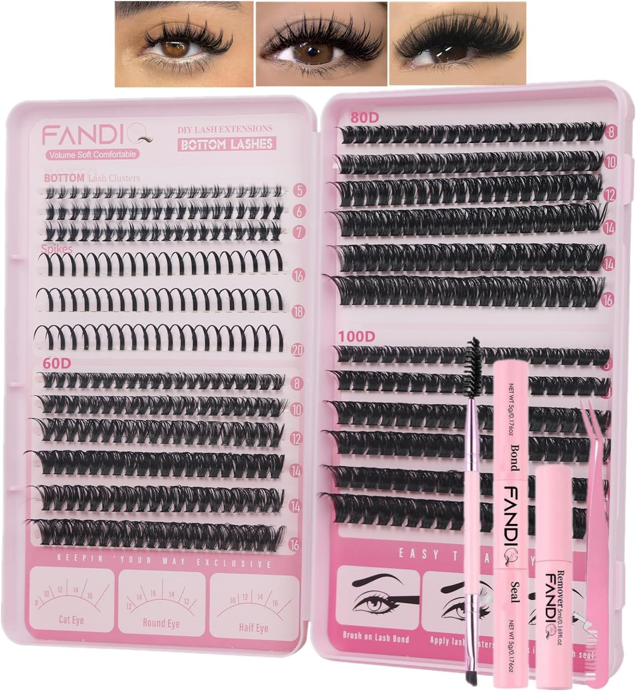 Individual Eyelashes Kit Spiky Individual Lash Clusters with Bottom Lash 5-20MM