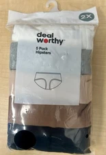 Women's size 2X  Deal Worthy 5 pack Assorted Hipsters Cotton Stretch new in pack