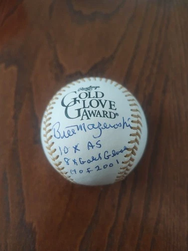 Bill Mazeroski Autographed Gold Glove Baseball W/ 3 inscriptions