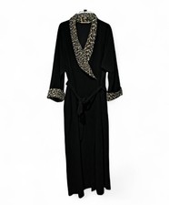 Vintage Vanity Fair XL Long Fleece Robe Housecoat Leopard Accent Pockets USA