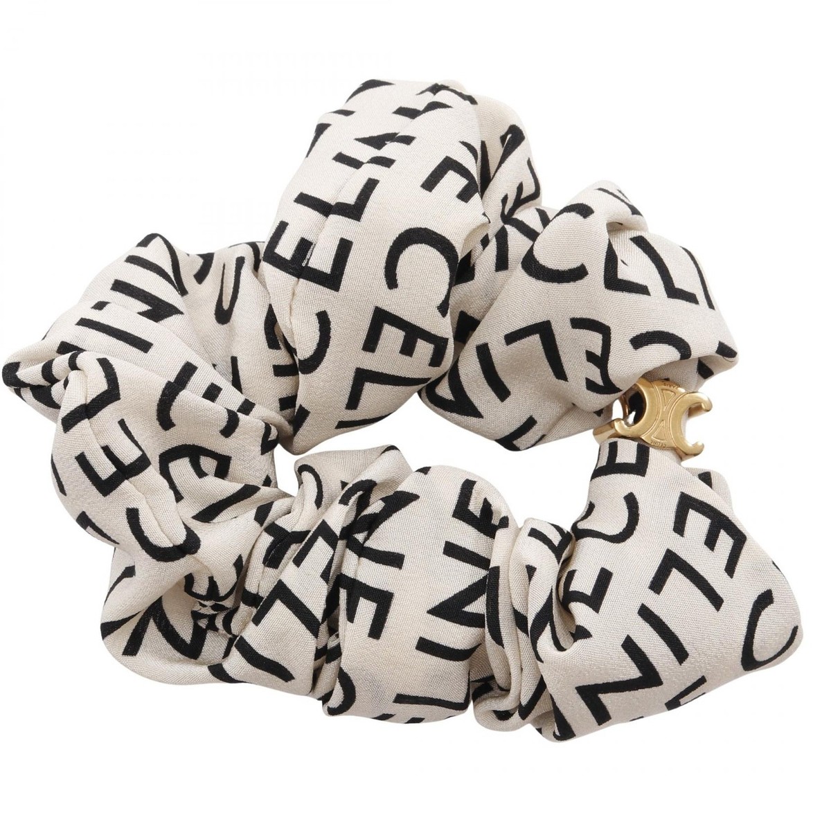 CELINE Triomphe Anagram Scrunchie silk Beige Black Used Women | eBay