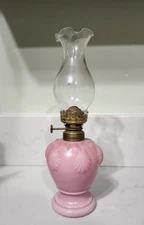 Pink Overlay Glass Shell Miniature Oil Lamp 