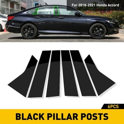 6pcs Glossy Black Pillar Post for 2018-2021 Honda Accord Window Door Trim Cover