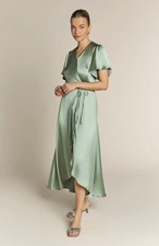 Wonderful REWRITTEN "Florence" Wrap Sage Green Midi Bridesmaid DRESS, XS
