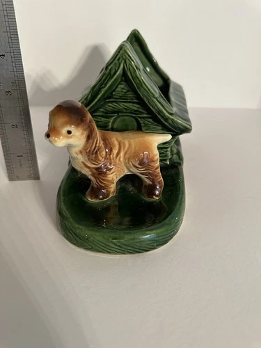 Vintage MCM Shawnee Pottery Bobbed Tail Puppy Dog with House Ceramic Planter 7”