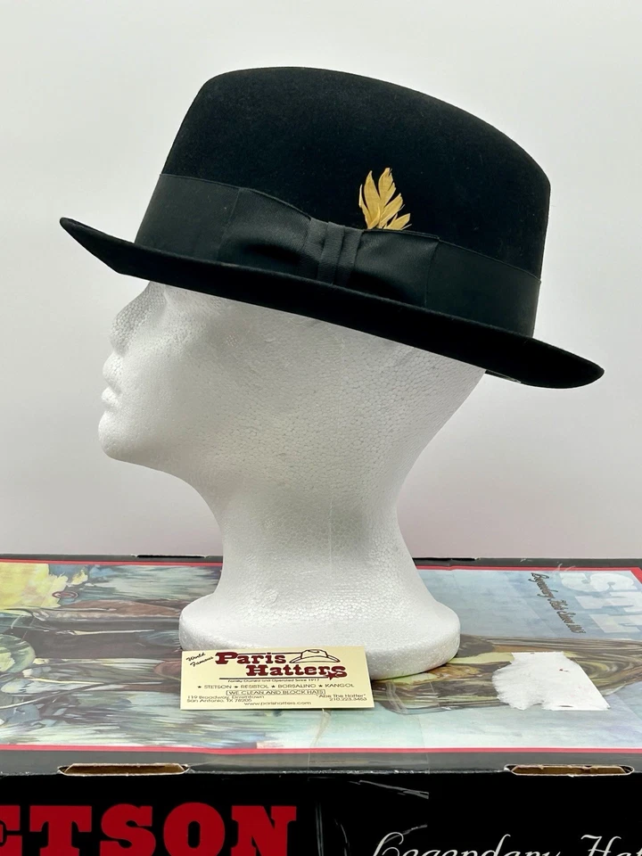 Sombrero Fedora De Fieltro Stetson Ivy League De Colección Para Hombres 7 3/8 Negro Dorado En Caja Foto 2 de 4