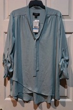 Karen Kane 4L25327 Ice Blue Tie V-Neck  Hi-Lo Tunic Blouse, XL $128