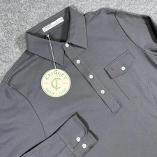 Criquet Long Sleeve Polo Shirt Mens Medium Gray Pima Cotton Golf Pocket