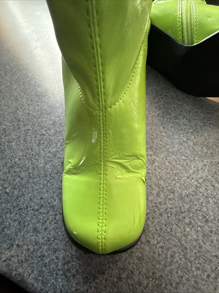 Women's Halloween Disco Boots Chunky Heel Size 8-8 1/2 Lime Green Side Zipper - Image 3 of 4