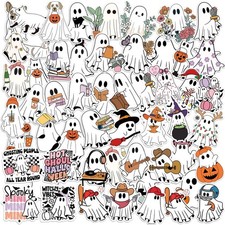 200 Pcs Halloween Ghost Themed Stickers, Cute Spooky 100 Styles, Waterproof Viny