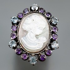 Handmade Natural Cameo Shell Ring 925 Sterling Silver Size 8 /R440851