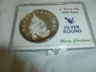 1 Troy Oz. Merry Christmas Silver Round w/ Case  Lot R-287