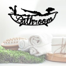 Metal Bathroom Sign, Signs Decor 12" x 5", 12 IN, Black-bathroom