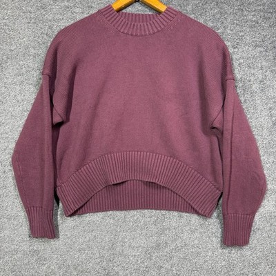 Quince Organic Cotton Boyfriend Crew Sweater Eggplant Purple XS LB48793-SHWDC01