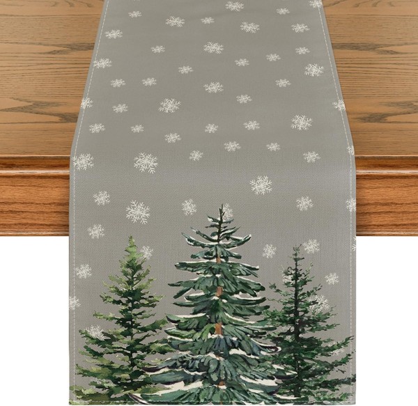 TischläUfer Grau Kiefern Schneeflocken Weihnachten 40X140 Cm Winter Dekoration-image