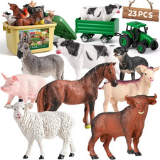 23 Pcs Farm Animal Toys Tractor Fence Playset Kids 3-5 Learning