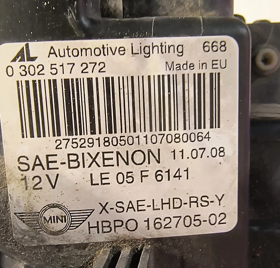  Lámpara de faro HID BI-Xenón genuino para conductores izquierdos MINI Cooper 2007-2015 OEM Foto 2 de 4