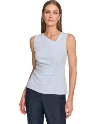 DKNY Womens Asymmetrical-Neck Ruch Frost Blue M 755403897923 M RT $59.0