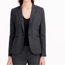 J Crew 100 Wool Super 2s Pinstripe Charcoal Grey Blazer Size 2