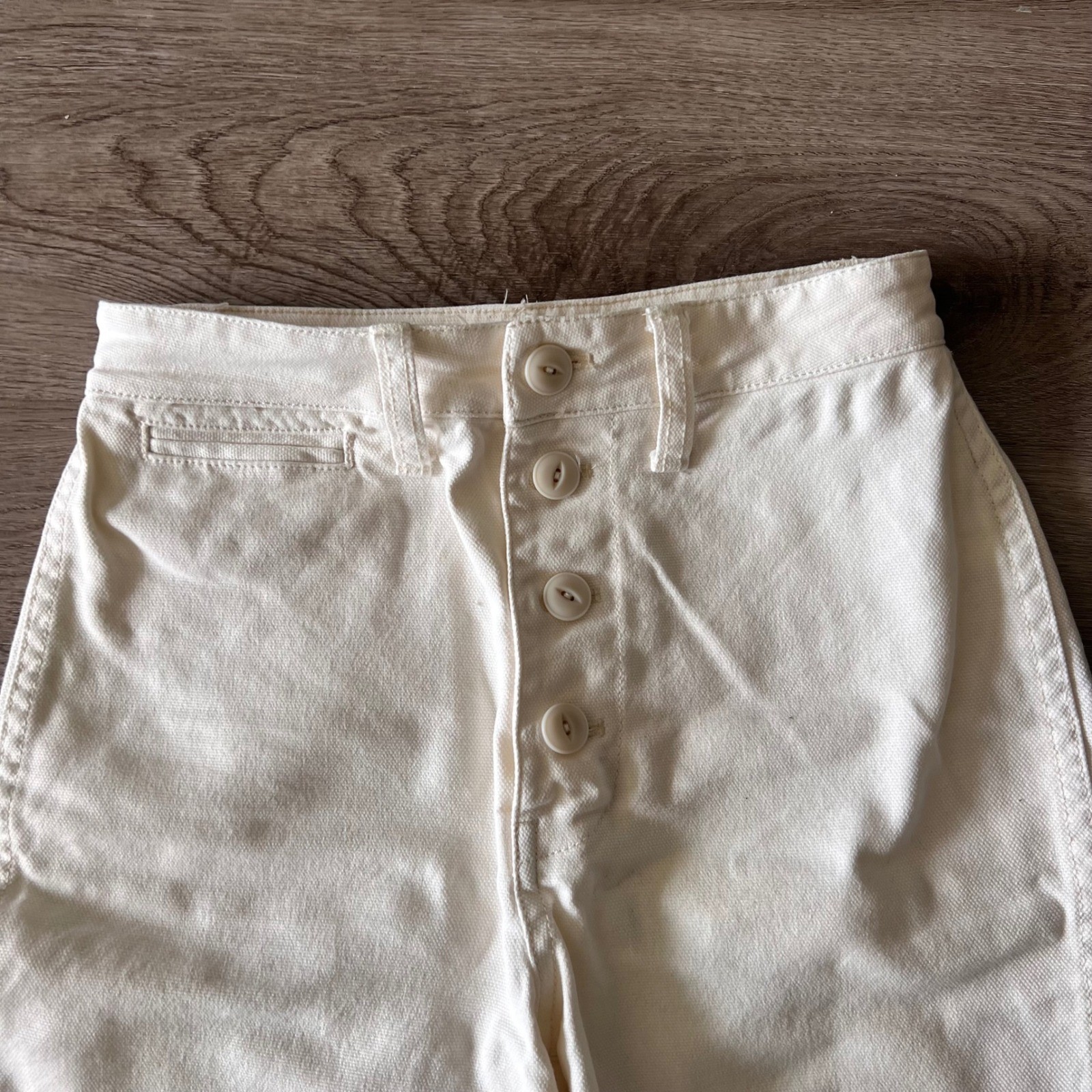 Madewell Wide Leg Crop Pants Cream Off-White Button Fly Size 25 High Rise thumbnail 2