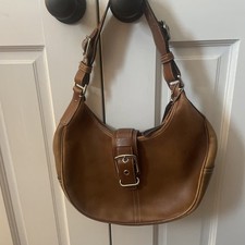 Coach Hamptons Leather Hobo Shoulder Bag Buckle Vintage Brown 7548
