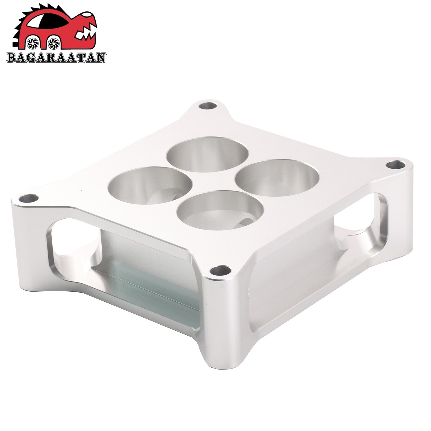2" Aluminum 4150 CNC Machined Carburetor Spacer Square Bore 4 Port - Silver USA