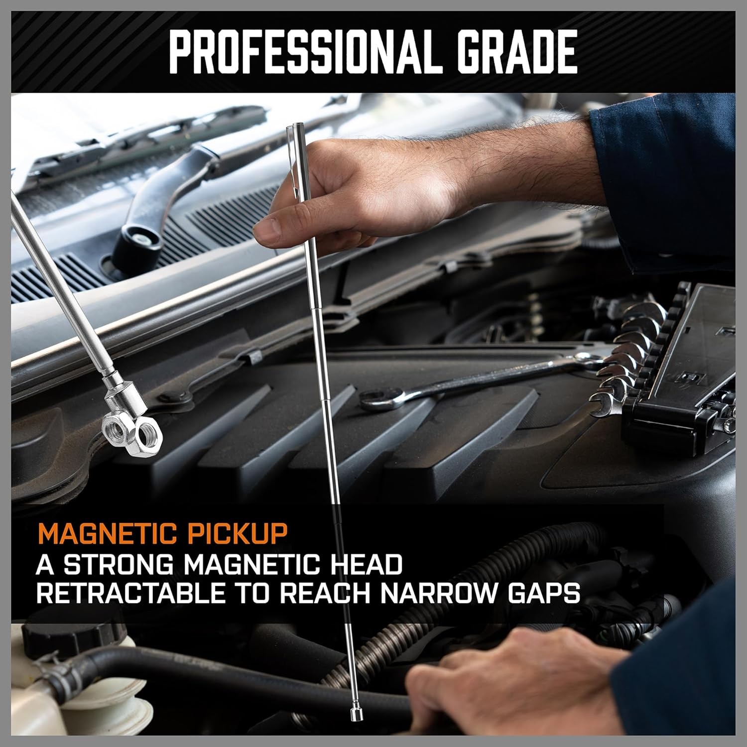 HORUSDY 4 Pack Telescoping Magnetic Pickup Tool Set with Flexible Spring Stick