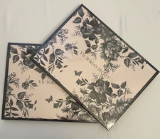 Victoria's Secret Gift Box-Tissue Paper-Bow Pink Black Floral New Lot of 2 12x9