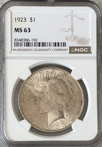 1923 P Peace Silver Dollar $1 MS63 NGC 0.900 Fine Coin USA American # 192