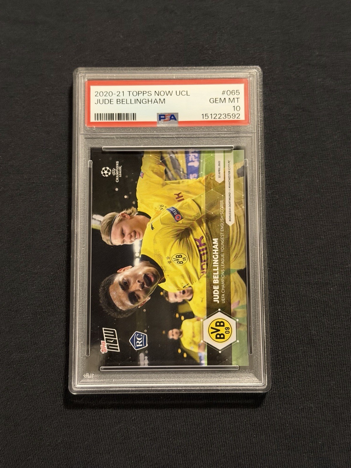 PSA 10 Jude Bellingham 2020-2021 UCL Topps Now Card #065 RC Rookie With Haaland