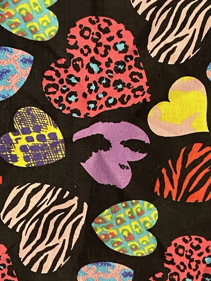 90s Wild Heart Fabric Piece colorful pink animal print cotton Cranston Ames 80s - Image 2 of 4