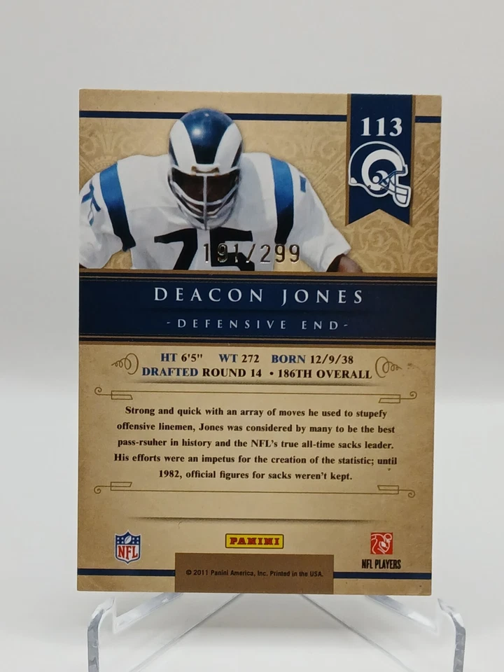 2011 Panini Football #113 Deacon Jones /299 – Los Angeles Rams HOF - Image 2 of 2