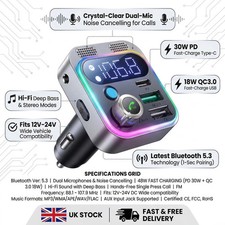 Wireless Car Bluetooth FM Transmitter 5.3 MP3 Player USB Car Charger Adapter UK
