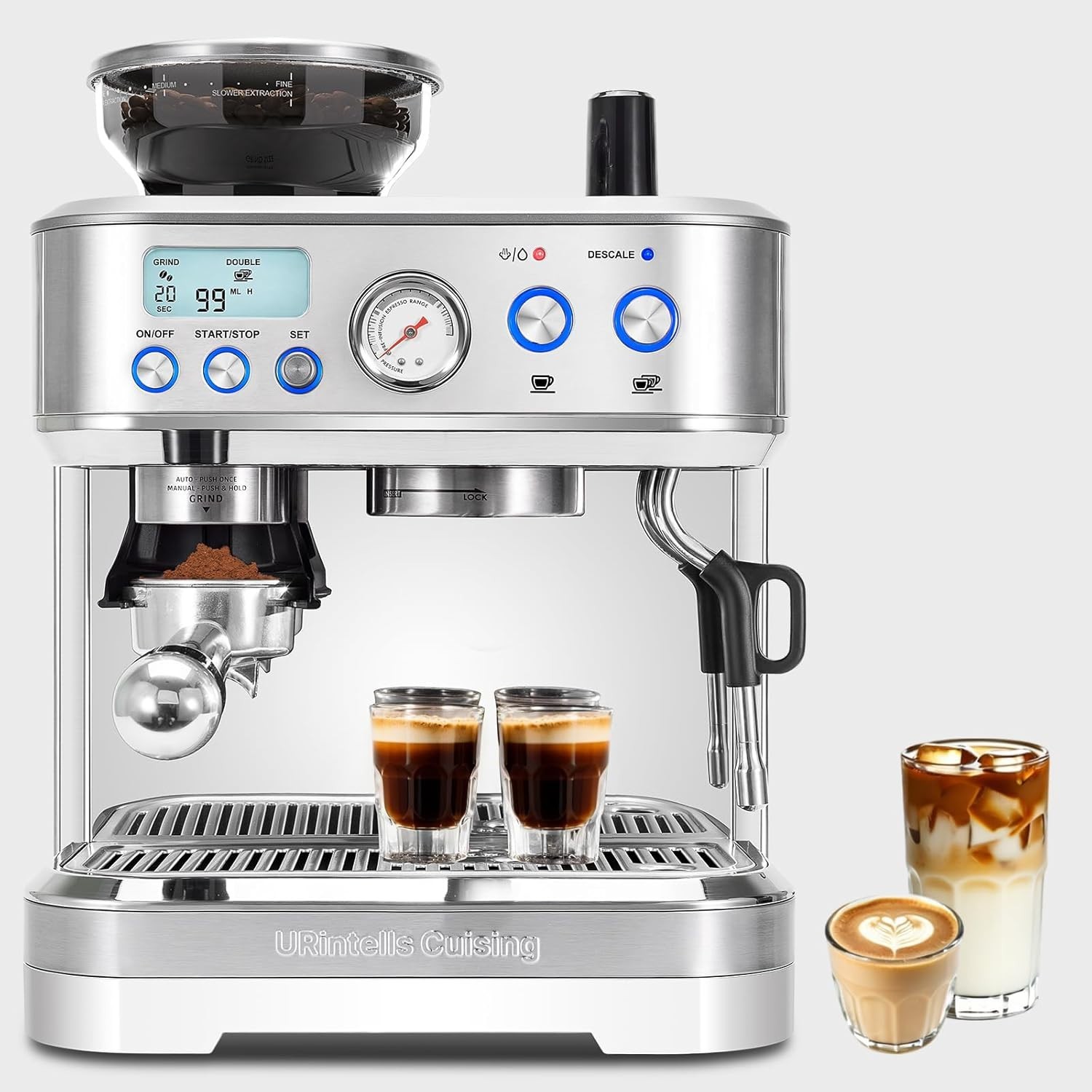 URintells Cuising Espresso Machine with Grinder, Stainless S
