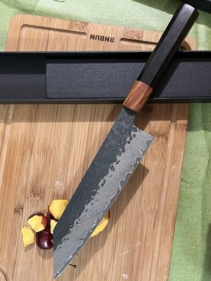 8'' 210mm Kiritsuke Chef Knife Acid Etched Damascus VG10 Octagonal Wa Wood Handle