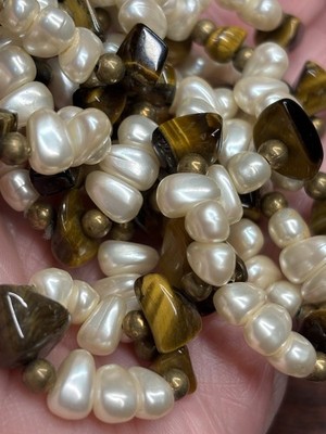 Tigers Eye Chips Necklace Baroque Pearls Elegant Natural Earth Inspired