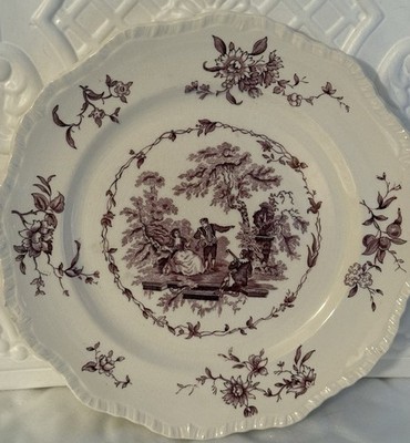 Antique Mulberry Transferware Mason's Watteau 10'' Dinner plate