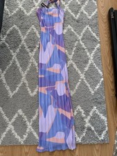 Pretty little thing lilac Abstract Print Bandeau Cowl Back Maxi Dress Uk Size 8