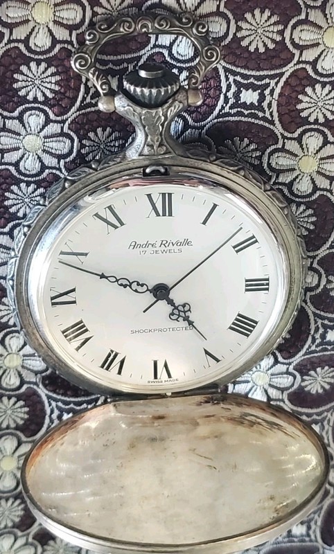 Vtg Pocket Watch Andre Rivalle E Gluck Trading Co Hunting Scene Swiss Made 1960s